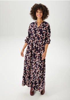 Aniston Maxikleid grafische Blumen marine sand braun dunkelbraun