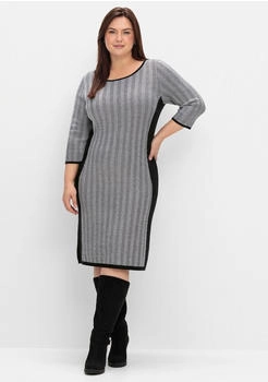 Sheego Strickkleid Fischgrätmuster schwarz weiß