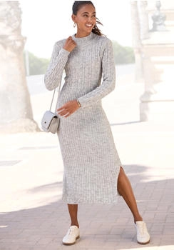 Lascana Strickkleid Zopfmuster grau meliert
