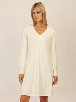 APART Strickkleid Zopfmuster V-Ausschnitt creme
