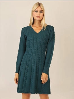APART Strickkleid Zopfmuster und V-Ausschnitt dunkelgrün