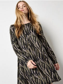 Apricot A-Linien-Kleid Minikleid Zebramuster