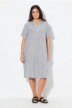 Ulla Popken Jerseykleid Leinenmix-Kleid Streifen oversized marine
