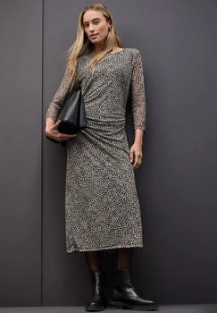 Street One Mesh-Kleid Leo-Muster sanded beige