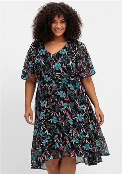 Sheego Chiffonkleid Blumendruck und Flügelärmeln dunkelpetrol gemustert