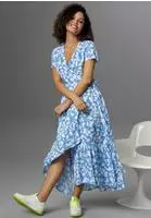 Aniston CASUAL Wickelkleid mit graphischen Bl&auml;tterdruck