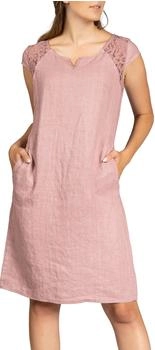 Caspar SKL042 Damenkleid leinenkleid knielang spitzeneinsatz