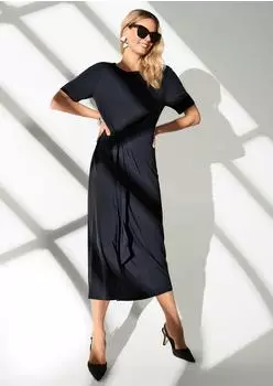 Madeleine Halbarm-Kleid Taillenband marine