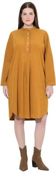 Ulla Popken Midikleid Cordkleid Stehkragen Biesen Zierfalten Langarm goldbraun