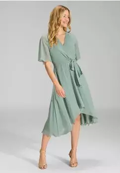 Swing Modelle Chiffon Kleid Wickel Optik Vokuhila Saum soft green