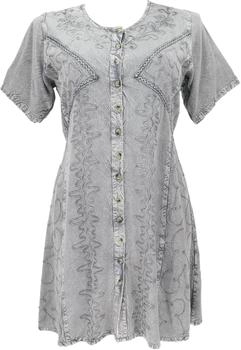 Guru-Shop Besticktes Boho Minikleid kurzärmelig