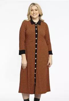 Yoek Kleid Pied-de-poule druck orange