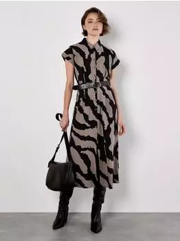 Apricot Midikleid Hemdblusenkleid Zebradruck stone