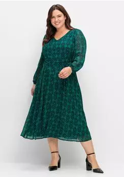 Sheego Midikleid Grafikdruck Georgette grün blau