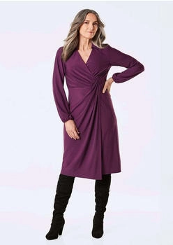 GOLDNER Jerseykleid mit V-Ausschnitt, Hemdkragen und Ballonärmeln aubergine