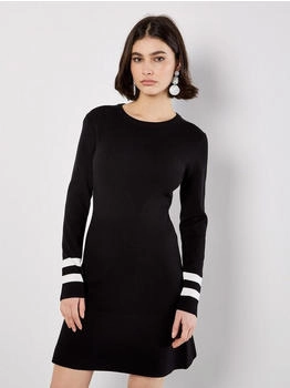 Apricot Knielanges Kleid mit seitlichen Streifen schwarz/weiß