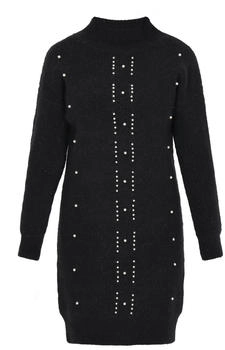 Faina Strickkleid mit Rollkragen und Ziersteinen schwarz/perlweiß