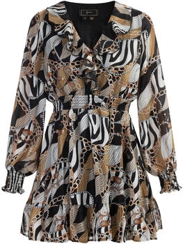 Faina Kleid mit V-Ausschnitt und Rüschen chamois/grau/schwarz/weiß
