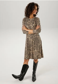 Aniston Jerseykleid mit Animal-Print beige