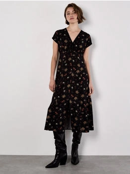 Apricot Midikleid mit All-Over-Print schwarz
