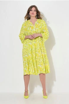 Mia Moda Midikleid A-Linie Blätter-Muster Volants (841858)