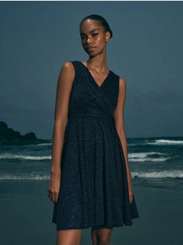 Apricot Knielanges Kleid mit V-Ausschnitt (813465) marine