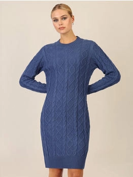 APART Strickkleid mit Strukturmuster und Rundhalsausschnitt (APF16412) mittelblau