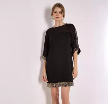 Apricot Kimono-Ärmel-Kleid mit Pailletten