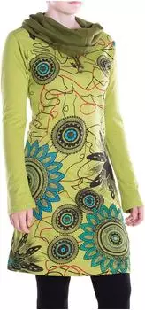 Vishes Mandala Kleid Schal-Kragen Langarm-Shirtkleid (A-1529/hgn/S) hellgrün