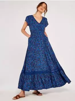Apricot Sommerkleid mit V-Ausschnitt, lockere Passform grün/schwarz