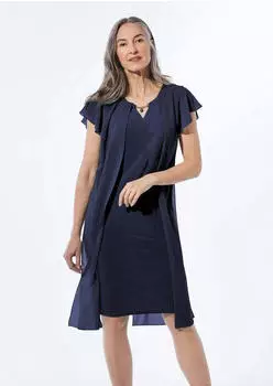 GOLDNER Kleid mit feinem Chiffonjäckchen marine