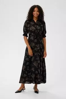 Kaffe KAvelana Kurzarm Maxikleid schwarz/braun flowers