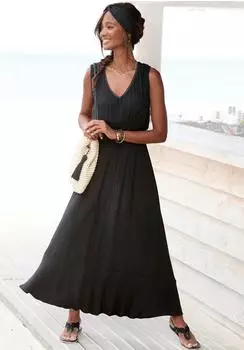 s.Oliver Langes Strandkleid aus Crêpe schwarz 6009479.4688.