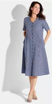 GOLDNER Kleid blau/weiß/kariert