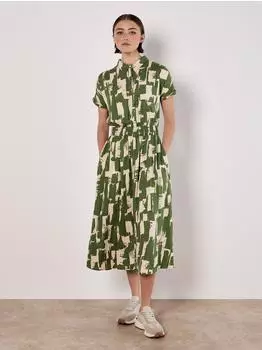 Apricot Brushstroke Squares Utility Midi Kleid grün