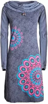 Vishes Mandala Kleid Langarm-Shirtkleid Schal-Kragen (A-1824/gr/M) grau