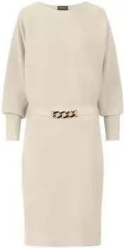 APART Strickkleid mit Gliederkette Detail Gürtel (APF16410) creme