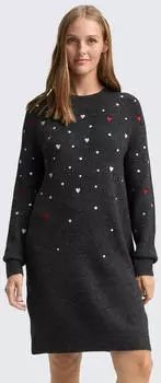 Tom Tailor Denim Minikleid mit Stickereien grau weiß dots and hearts