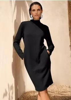 Madeleine Jersey-Kleid mit Stehkragen Midilänge schwarz
