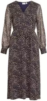 Vila VIBITHA LS MESH MIDI Kleid braun/brokat/violettblau/weiß