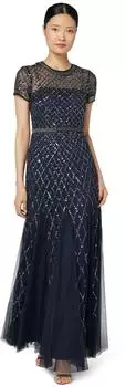 Adrianna Papell Kurzärmeliges Perlen Kleid (091904940-412) marineblau