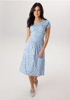 Aniston Jerseykleid mit gerafftem Bund beige/blau