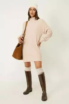 No Matter What Minikleid mit halbem Rollkragen beige