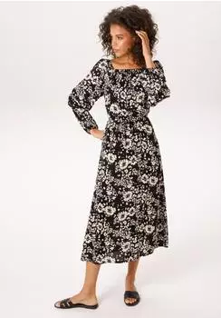 Aniston Minikleid mit grafischen Blumendruck - jedes Teil ein Unikat beige/schwarz