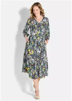 GOLDNER Elegantes Viskosekleid mit Stufenrock (816506-0001) grün/gemustert