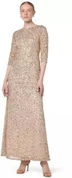 Adrianna Papell Kleid mit 3/4-Ärmeln und U-Ausschnitt und Perlen (91919970) champagner/silber