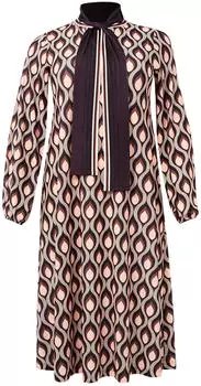 Yoek Kleid mit Wellensaum und Wickel-Design beige/braun/brombeer