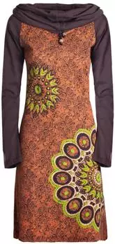 Vishes Mandala-Kleid Langarm-Shirtkleid Schal-Kragen (A-1824/br/M) braun
