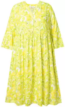 Mia Moda A-Linien-Kleid Blätter-Muster mit Volants limette/weiß