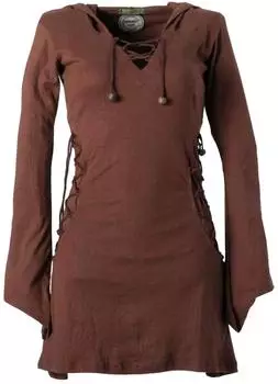 Vishes Elfenkleid mit Zipfelkapuze & Schnürbändern (A-867) dunkelbraun